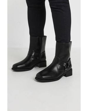 Yours Extra Wide Fit Square Toe Biker Boots - Black