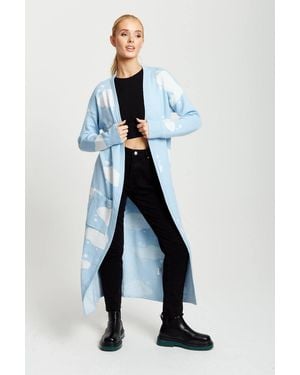Liquorish Cloud Pattern Longline Cardigan - Blue