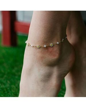 The Colourful Aura Daisy Pearl Floral Summer Indie Boho Flower Adjustable Anklet - Green