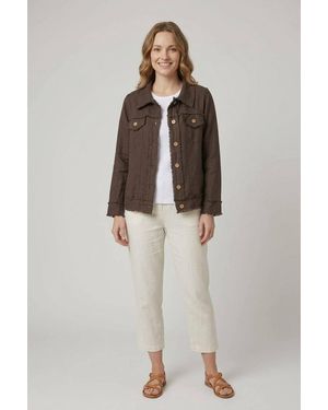 Izabel London Frayed Hem Button Front Shirt Jacket - Brown