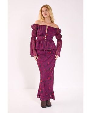 Nasty Gal Floral Chiffon Bias Maxi Skirt - Red
