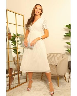 Double Second Fixed Wrap Lace Pleated Dress - Natural