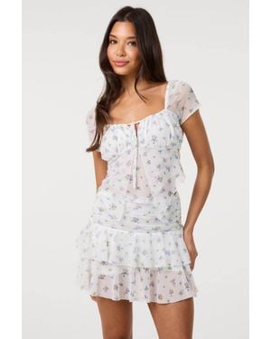 Pink Vanilla Ditsy Dot Mesh Cap Sleeve Butterfly Hem Top - White
