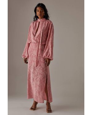 Warehouse Chiffon Jacquard High Neck Slash Front Blouse - Pink
