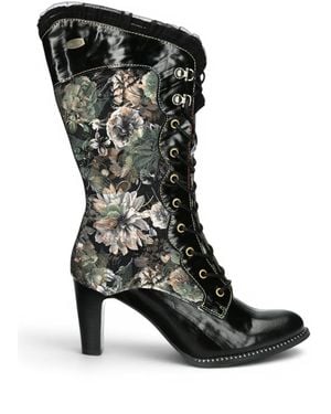 Infinity Leather Gothic Victorian Leather Heeled High Boots - Black