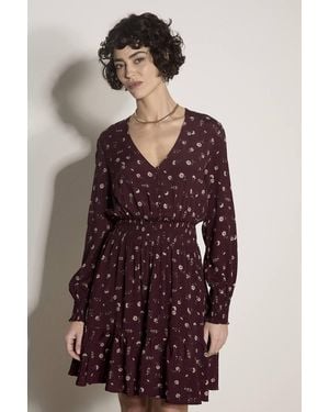 Apricot Vintage Floral Crepe Mini Dress - Purple