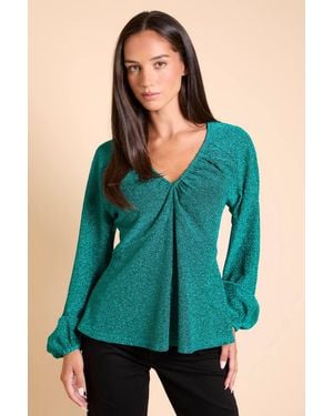 Dorothy Perkins Dp Luxe Gathered Neckline Sparkle Jersey Top - Green