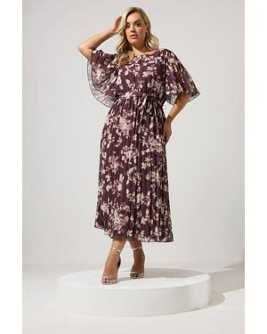 Yours Floral Pleated Maxi Dress - Red