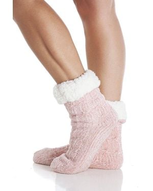 CAMILLE Chenille Cable Plain Slipper Sock - Pink