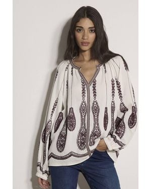 Apricot Floral Leaf Embroidered Blouse - Natural