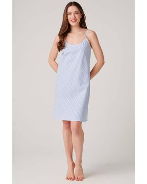 British Boxers "Breezy Satin Stripe" Crisp Cotton Strappy Nightdress - Blue