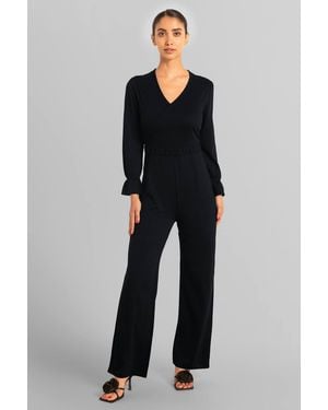 Enorsia Long Sleeve Wrap Jumpsuit - Black