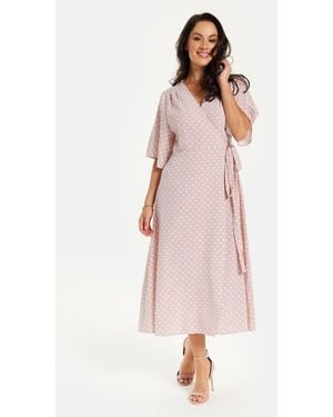 Liquorish Polka Dot Midi Wrap Dress - Pink