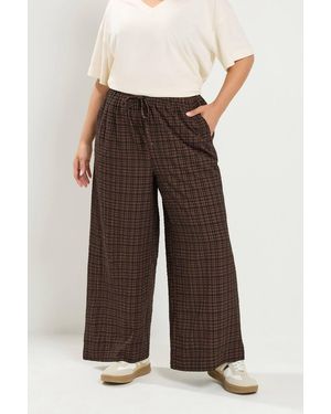Yours Wide Leg Texture Trousers - Brown