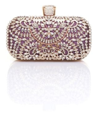 AJVANI Diamante Embellished Glitter Party Evening Clutch Bag - Pink