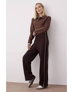 WOVCOR Contrast Piping Drawstring Wide Leg Knit Joggers - Brown