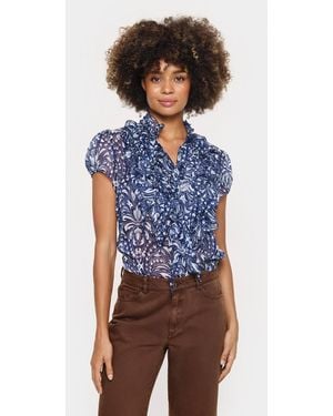 Saint Tropez Liljasz Short Sleeve Ruffle Shirt - Blue