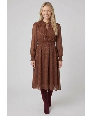 Izabel London Printed Layered Long Sleeve Midi Dress - Brown
