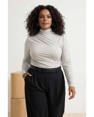 WOVCOR High Neck Draped Long Sleeve Top - White