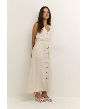 Kaffe Liny Sleeveless Belted Shirt Dress - Natural