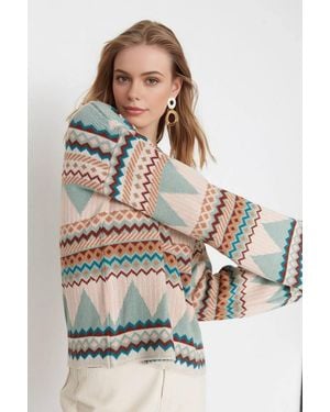 WOVCOR Geo Pattern Crew Neck Knit Jumper - Grey