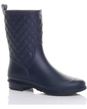AJVANI Low Heel Waterproof Wellingtons Quilted Ankle Boots Wellies - Blue