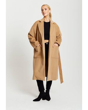 Liquorish Belted Longline Coat - Natural