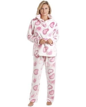 CAMILLE Supersoft Heart Print Fleece Pyjama Set - Red