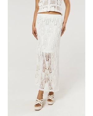 Liquorish Crochet Knit Midi Skirt - Natural