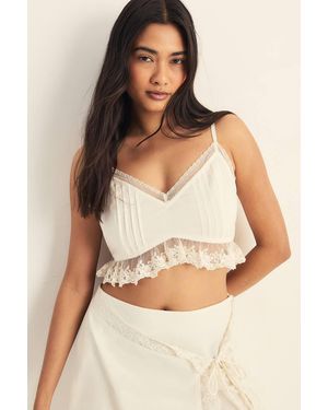 Nasty Gal Cotton Pintuck Lace Trim Bralet - Natural