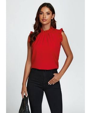 FS Collection Frill Trim Sleeve Frill Neck Blouse Top - Red