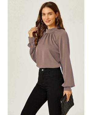 FS Collection High Neck Back Cut Detail Blouse Top - Brown