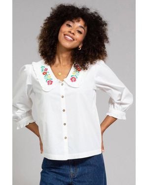 Kite Crendell Embroidered Collar Poplin Blouse - White