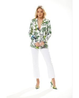 Liquorish Bird & Floral Print Blazer - Blue