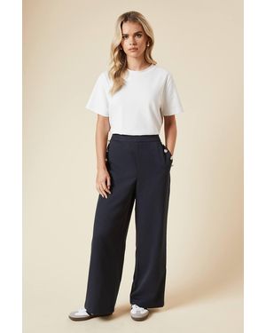 Dorothy Perkins Petite Button Tailored Wide Leg Trouser - Blue