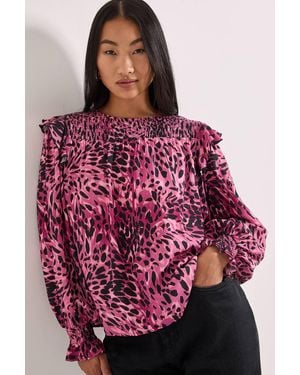 Dorothy Perkins Animal Print Petite Shirred Yoke Frill Detail Tip