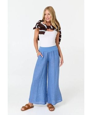 Izabel London High Waist Relaxed Flared Trousers - Blue