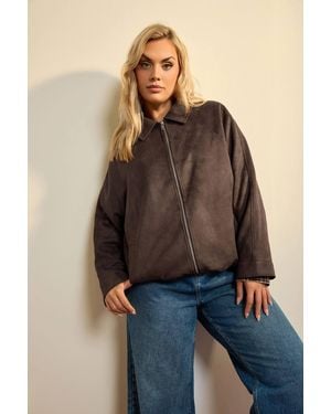 Yours Faux Suede Bomber Jacket - Blue