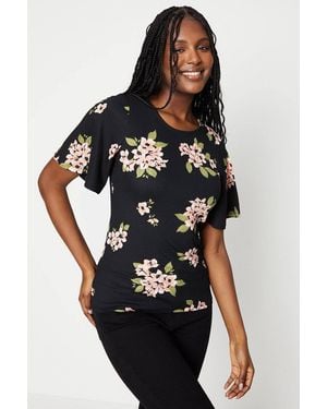 Dorothy Perkins Crew Neck Flutter Sleeve Top - Black