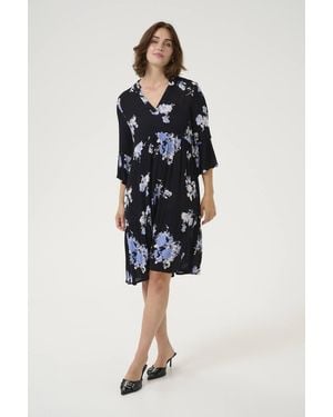 Kaffe Edita Tiered Knee-Length V-Neck Dress - Blue
