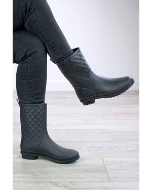 AJVANI Wellies Quilted Wellingtons Calf Boots - Blue
