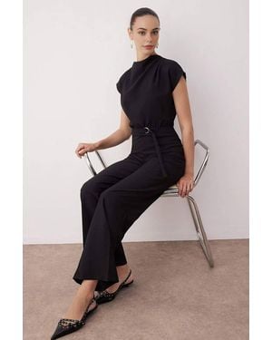 WOVCOR Wide-Leg Jumpsuit W/ Cowl Neck & Belted Waist - Black