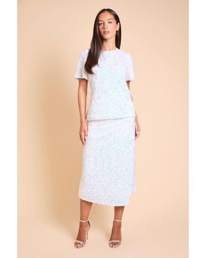 Dorothy Perkins Dp Hen Velvet Sequin Ruched Side Midi Skirt - Blue