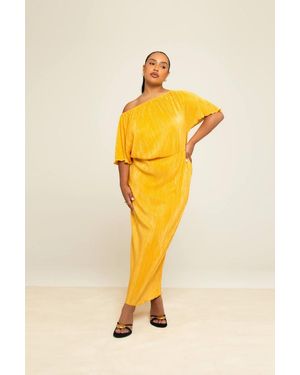 FASHION-SZN Curve Plisse Drop Shoulder Midi Dress - Yellow