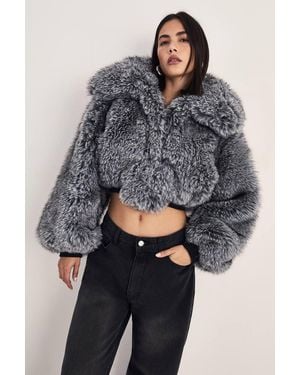 Nasty Gal Premium Tipped Natural Faux Fur Bomber Coat - Grey