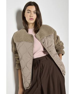 Apricot Contrast Borg Quilted Jacket - Brown