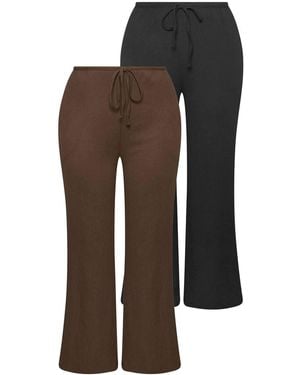 Yours 2 Pack Wide Leg Trousers - Brown