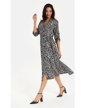 Liquorish Leopard Print Button Through Midi Shirt Dress - Grey
