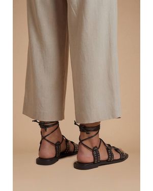 Dorothy Perkins Carla Studded Gillie Wrap Faux Leather Flat Sandals - Brown
