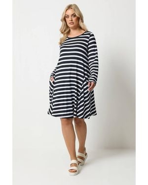 Yours Stripe Drape Pocket Dress - Blue